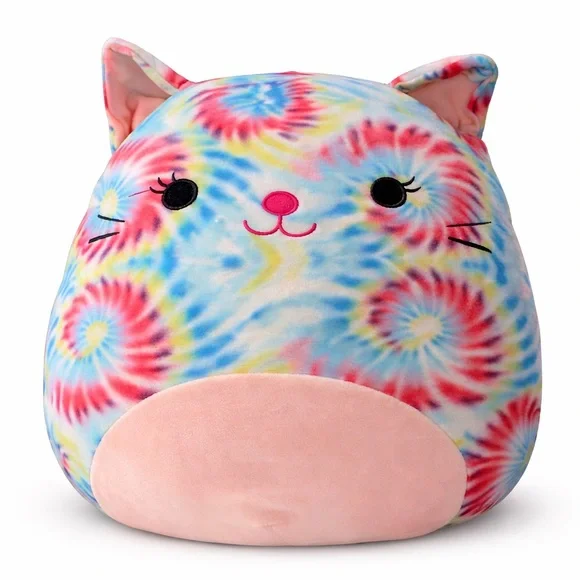 Squishmallows Tie Dye Cat Plush Large Kellytoy Rainbow Pastel Kawaii Pillow - Picture 1 of 9